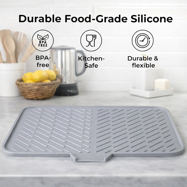 Large Size Silicone Dish Drying Mat with Built-in Drain Lip
